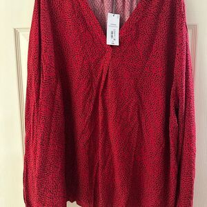 Liz Claiborne Red and Black Patterned Blouse
